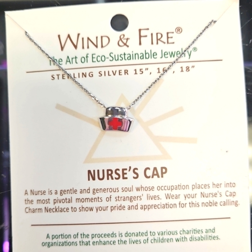 Wind and Fire Sterling Silver Nurse's Cap Necklace Gift